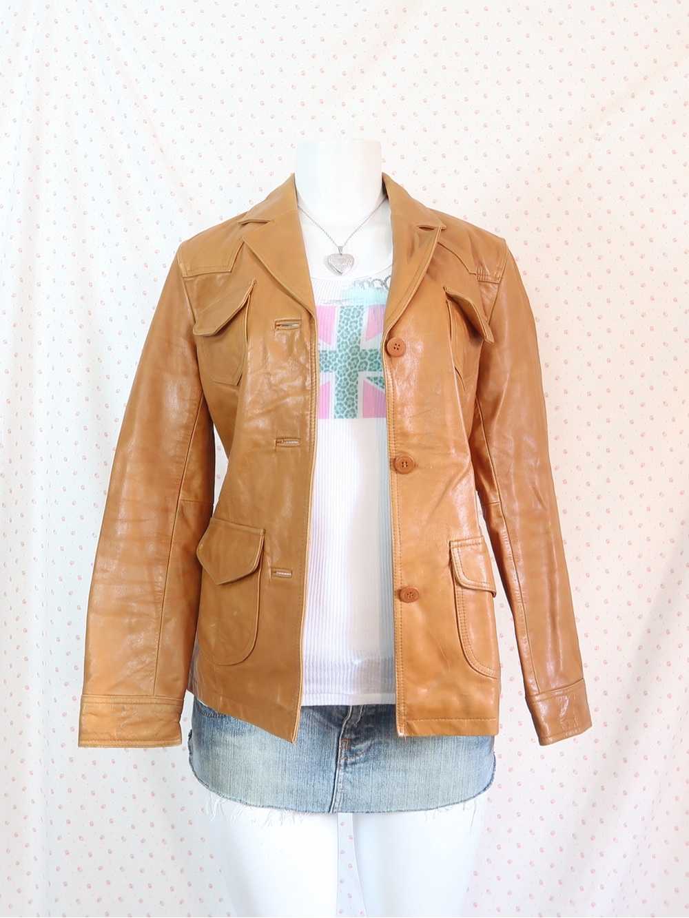 Steve Madden Cognac Brown Leather Button-Front Jacket